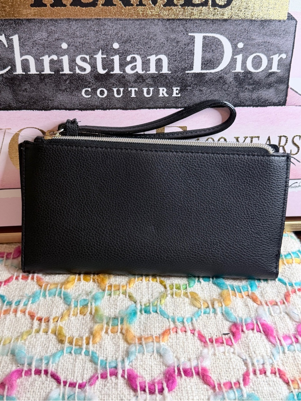 NWOT Victoria's Secret Black Studded Wristlet Wallet with Gold Hardware - Picture 2 of 4